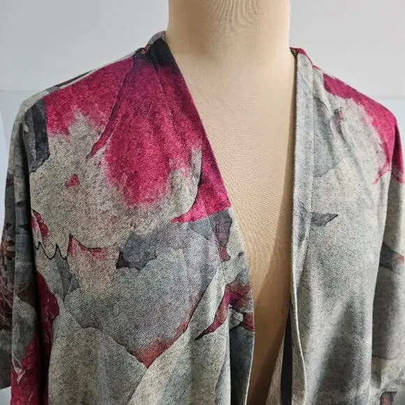 Chico's Floral Kimono Pink Gray Sweater Cardigan Bloomcore Outerwear XL Mature - Picture 5 of 11
